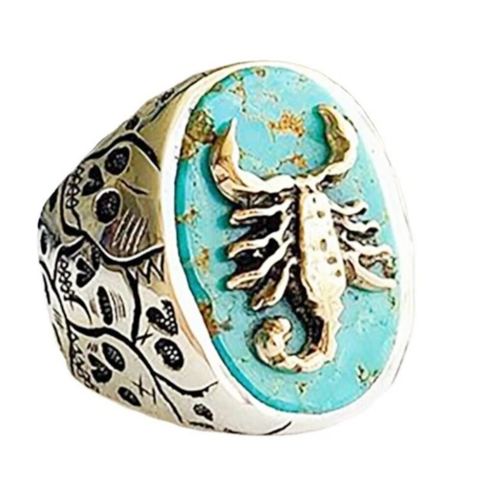 RINGS STAINLESS STEEL SCORPION TUQUOISE SIZES 12 & 13 STUNNING PIEACE OF JEWELRY